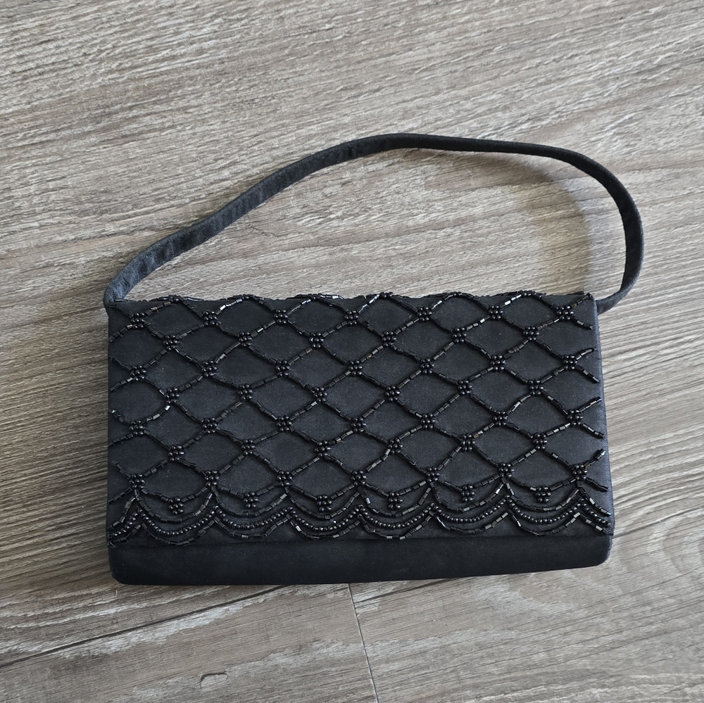 Nytlites  black beaded wristlet purse evening bag
